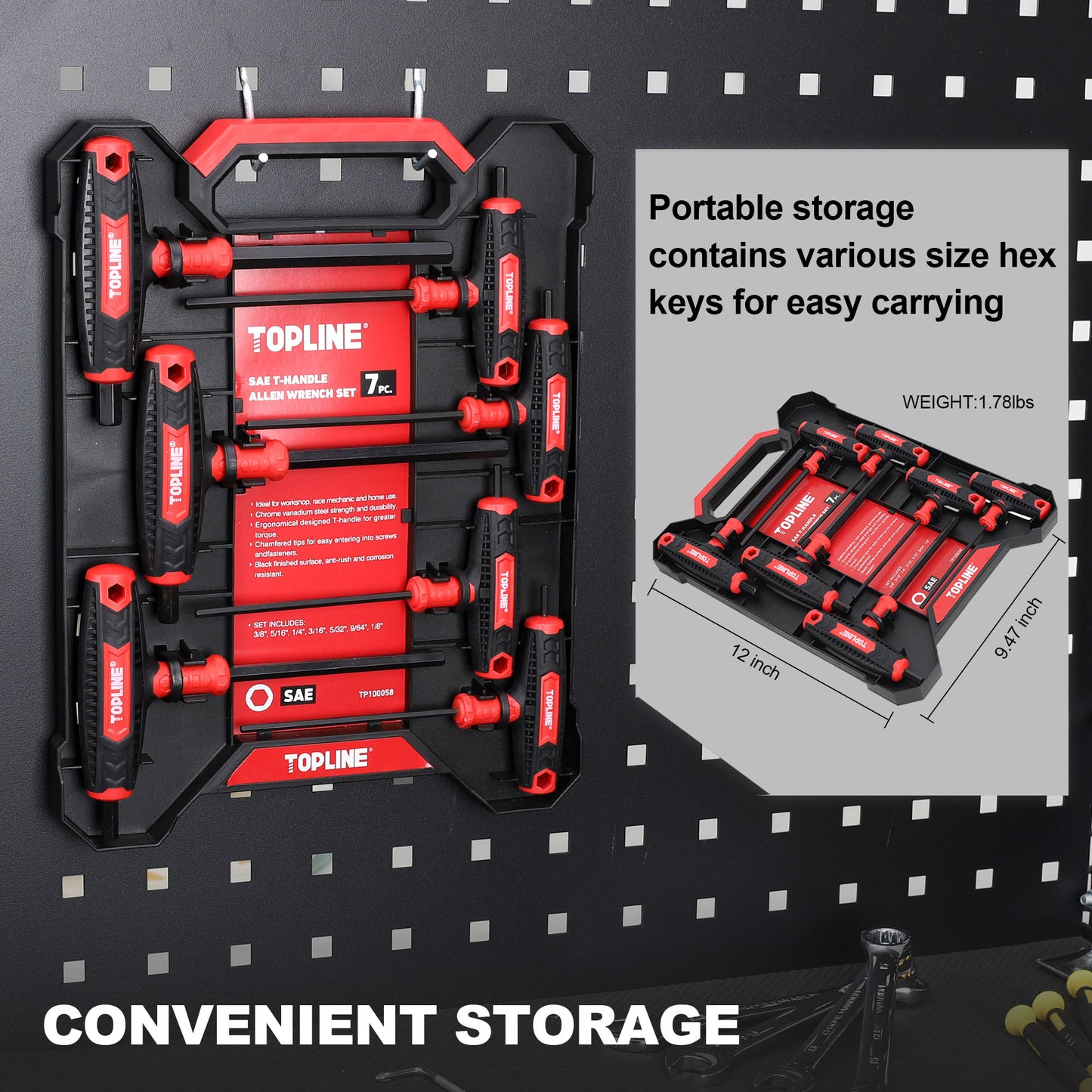TOPLINE 7-PC SAE T-Handle Allen Wrench Set with Storage Box
