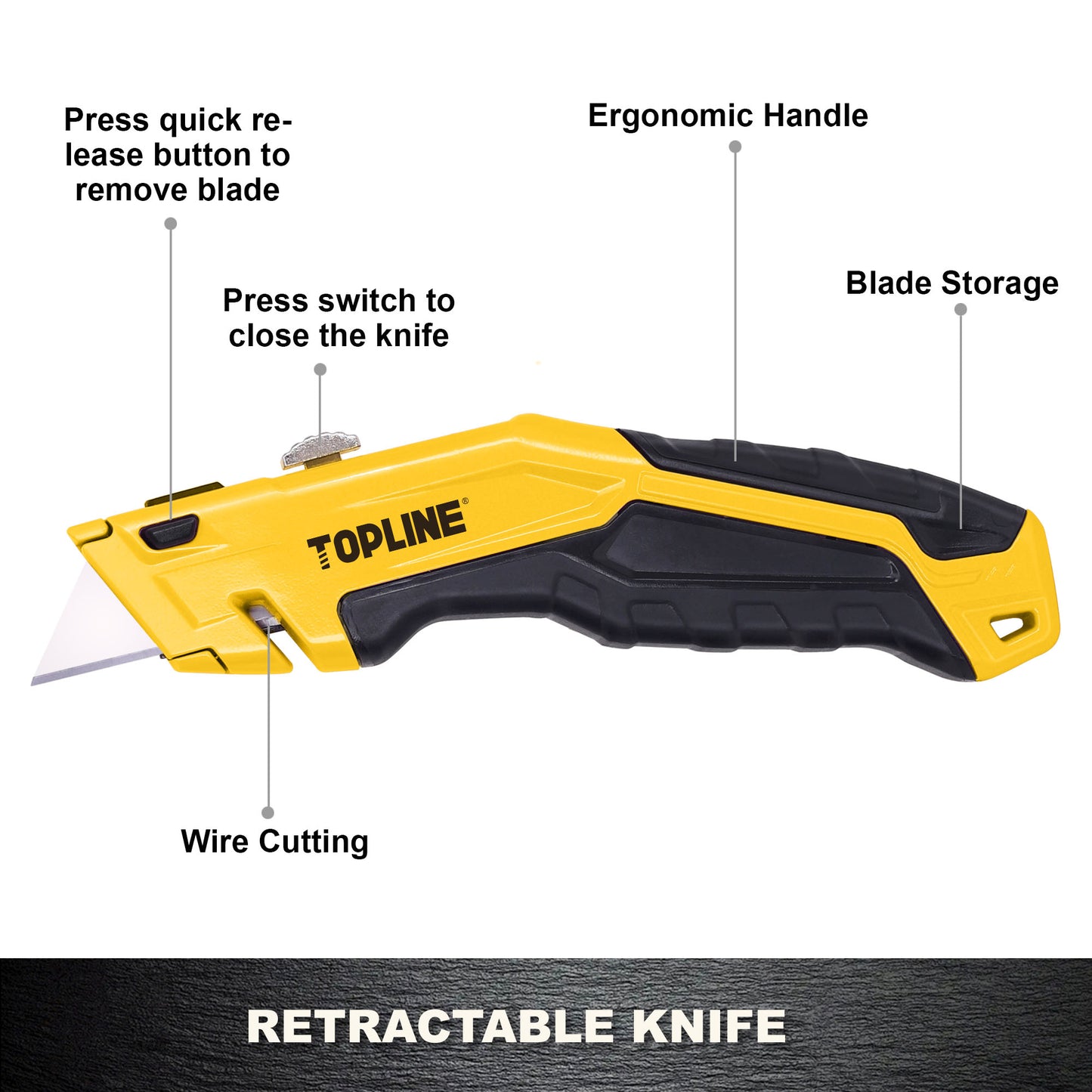 TOPLINE 1-Pack Yellow Retractable Utility Knife Set for Office and Home Use