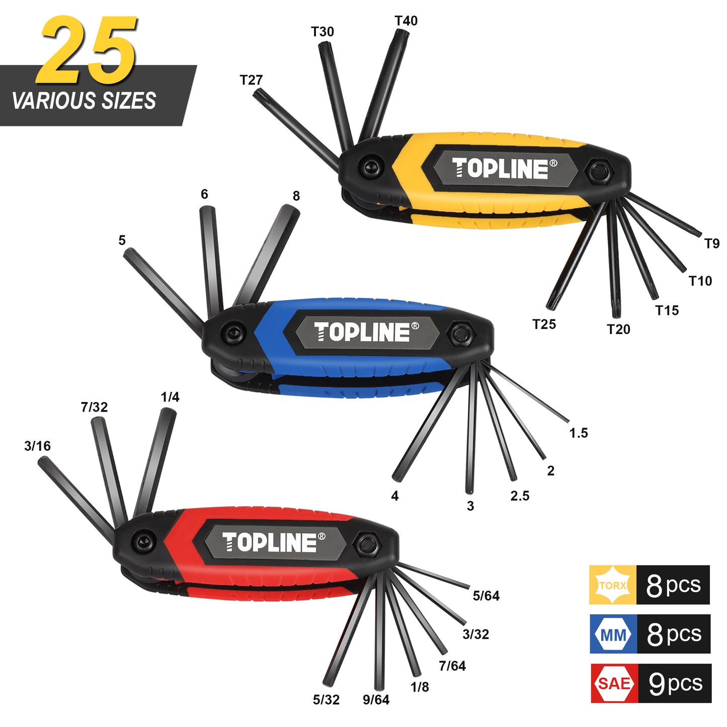 TOPLINE 3-Pack Folding Allen Wrench Set for Basic Home Repair