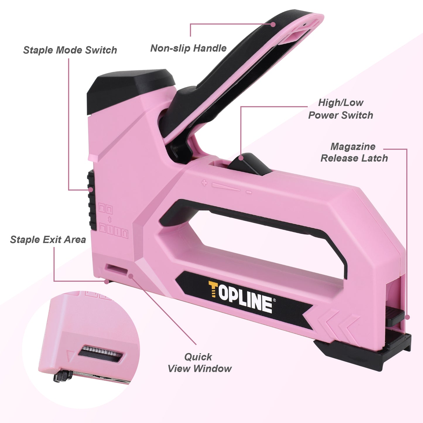 TOPLINE 6-IN-1 Pink Staple Gun, Included 4000 Staples and 2000 Brad Nails