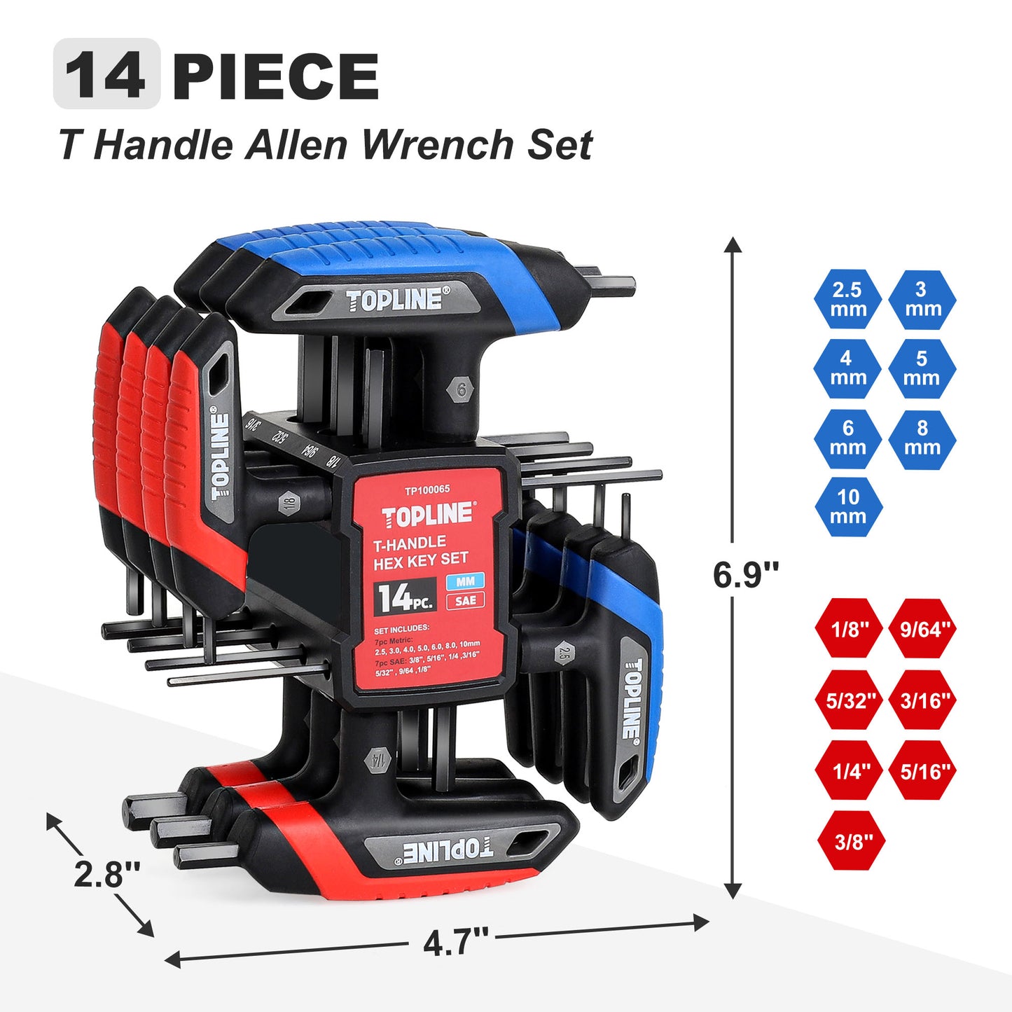 TOPLINE 14-PC T-Handle Allen Wrench Set with Storage Rank