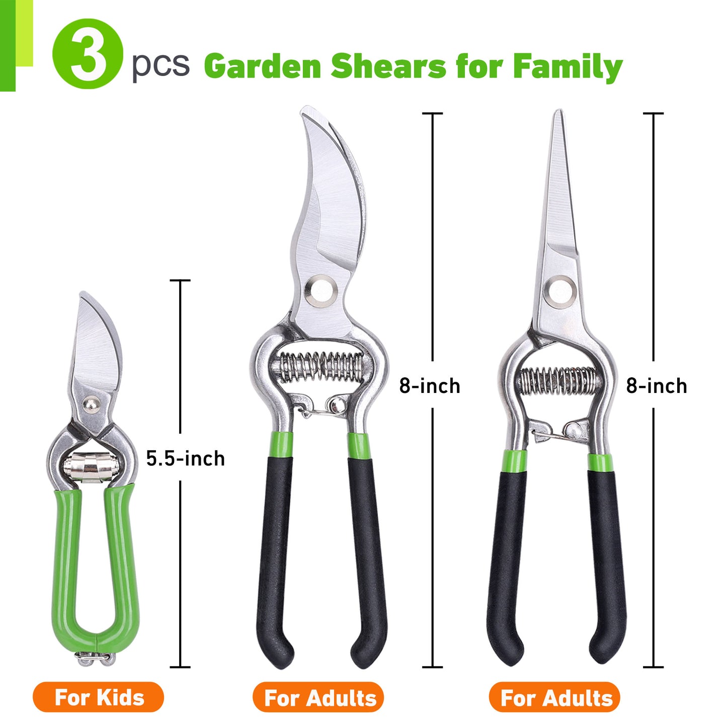 TOPLINE 3-PC Professional Garden Shears for Basic Trimming, Flower Arrangement and Fruit Picking.