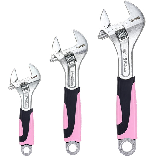 TOPLINE 3-Piece Pink Adjustable Wrench Set for Plumbing and Basic Home Maintenance