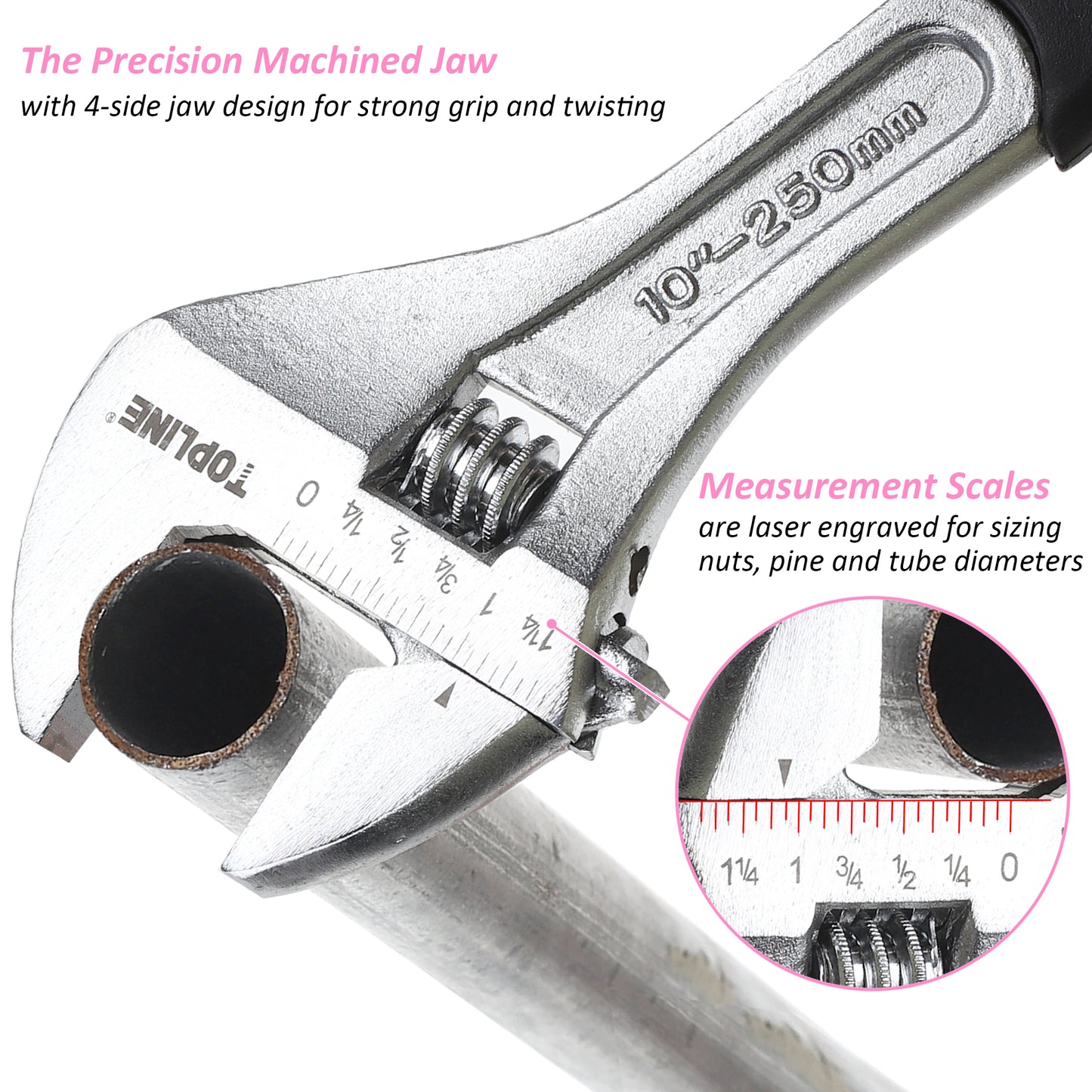 TOPLINE 3-Piece Pink Adjustable Wrench Set for Plumbing and Basic Home Maintenance