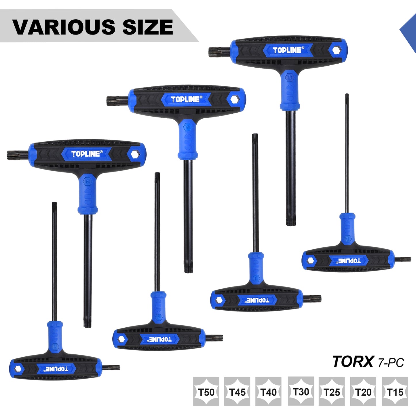 TOPLINE 7-PC Torx T-Handle Allen Wrench Set for Basic Home Repair