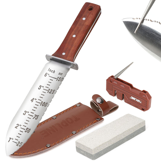 TOPLINE Hori Hori Garden Knife with Sharpener and Sharpening Stone Included