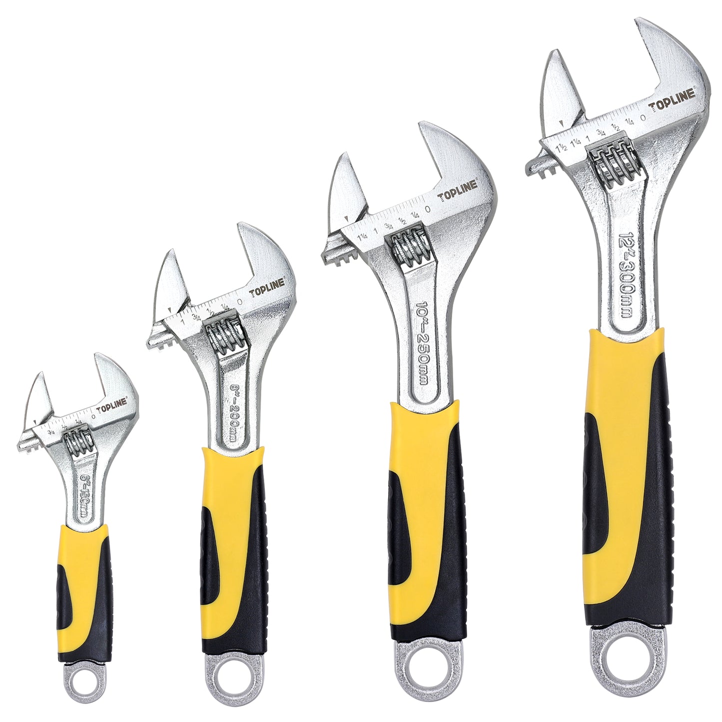 TOPLINE 4-Piece Yellow Adjustable Wrench Set for Plumbing and Basic Home Maintenance