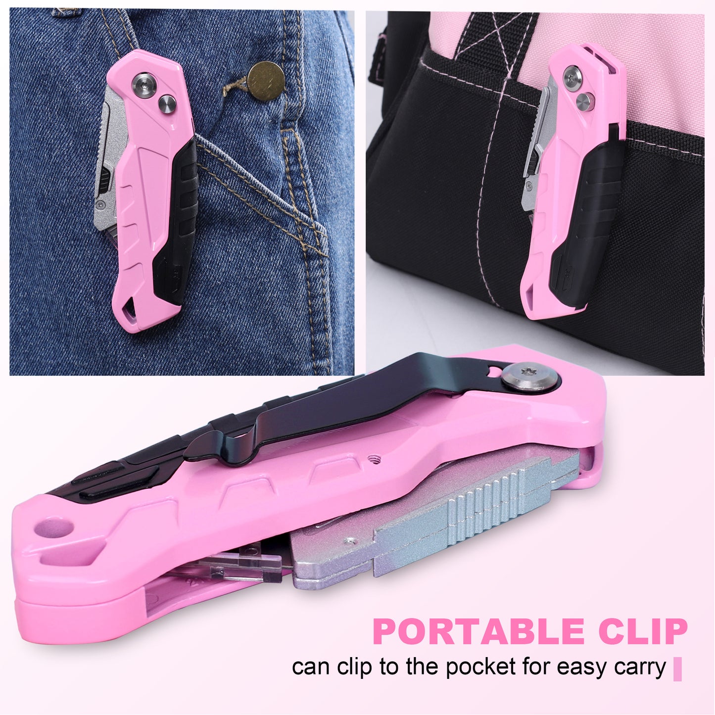 TOPLINE 1-Pack Pink Folding Utility Knife Set for Office and Home Use