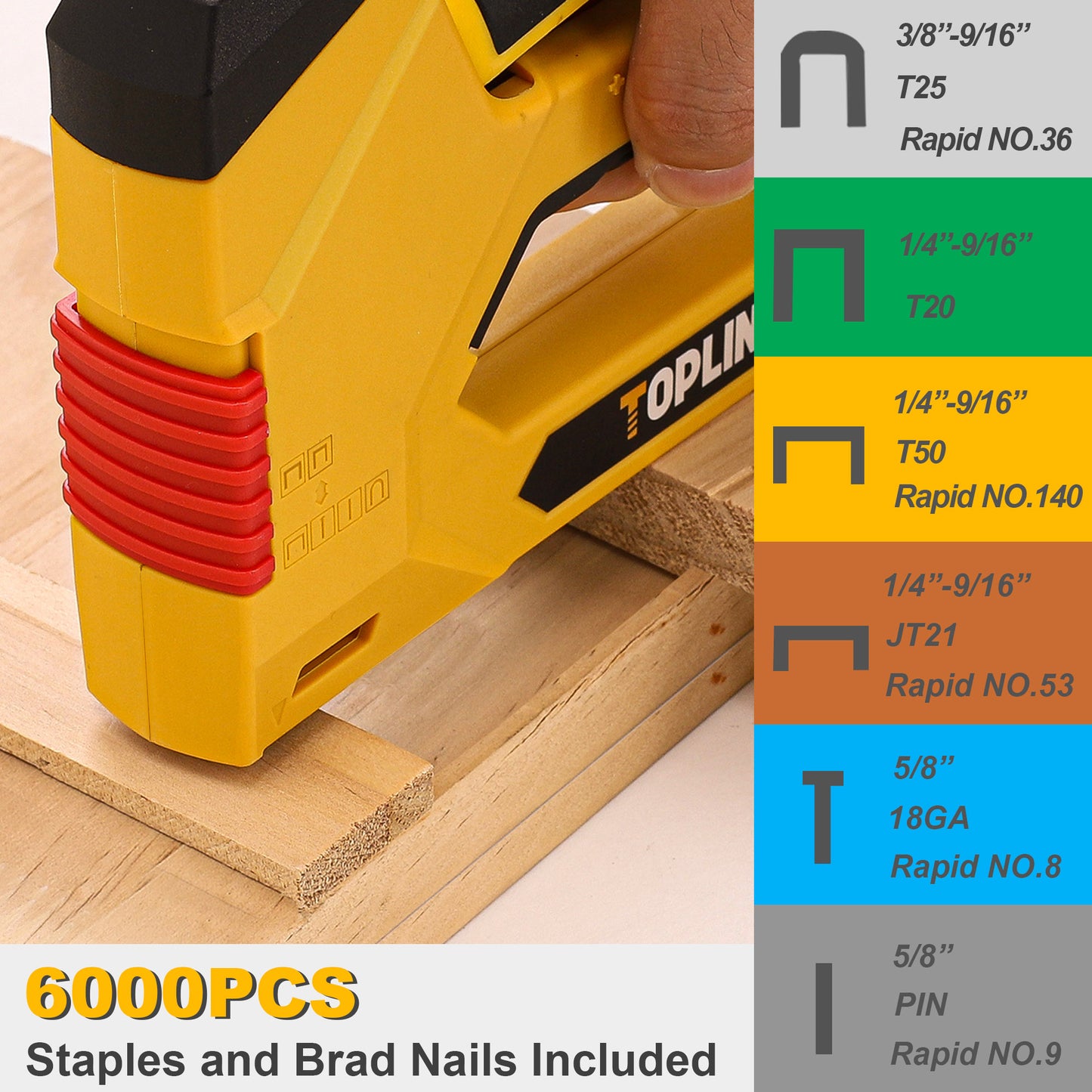 TOPLINE 6-IN-1 Staple Gun, Included 4000 Staples and 2000 Brad Nails