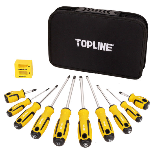 TOPLINE 10-Piece Magnetic Screwdriver Set with Case, Size Included 6-in, 4-in, 3-in and 1-1/2-in